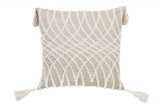 17" Taupe and White Throw Pillow with Tassels