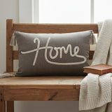 13" X 20" Gray and White Home Throw Pillow with Tassels
