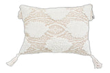 13" X 18" Beige and White Throw Pillow with Tassels