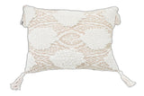 13" X 18" Beige and White Throw Pillow with Tassels