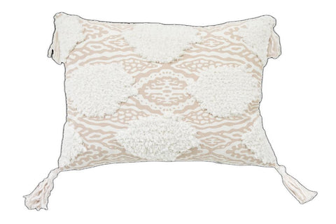 13" X 18" Beige and White Throw Pillow with Tassels