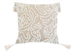 17" Beige and White Throw Pillow with Tassels