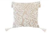 17" Beige and White Throw Pillow with Tassels