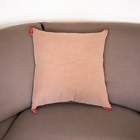 17" X 17" Coral And White Damask Zippered Polyester Throw Pillow With Tassels