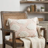 13" X 18" Peach and White Throw Pillow with Tassels
