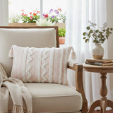 13" X 18" Beige Throw Pillow with Tassels