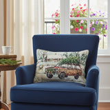 13" X 18" White Green Black And Red Zippered Polyester Christmas Holiday Van Throw Pillow