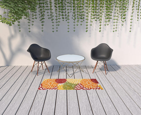 6' Red And Ivory Indoor Outdoor Runner Rug