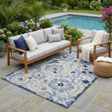 5' X 7' Blue And Gray Indoor Outdoor Area Rug