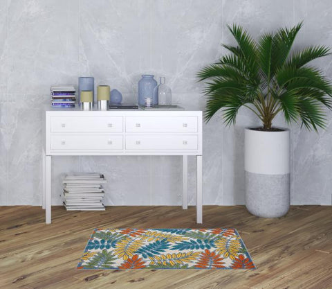 3' X 4' Ivory And Blue Indoor Outdoor Area Rug