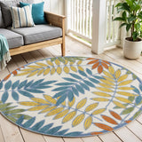4' Ivory And Blue Round Indoor Outdoor Area Rug