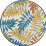 4' Ivory And Blue Round Indoor Outdoor Area Rug