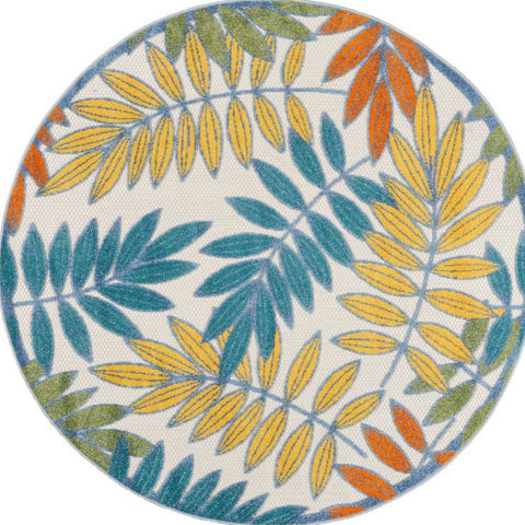 5' X 5' Ivory And Blue Round Indoor Outdoor Area Rug