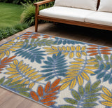 7' X 10' Ivory And Blue Indoor Outdoor Area Rug