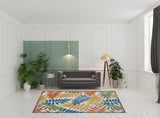7' X 10' Ivory And Blue Indoor Outdoor Area Rug