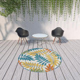 8' X 8' Ivory And Blue Round Indoor Outdoor Area Rug