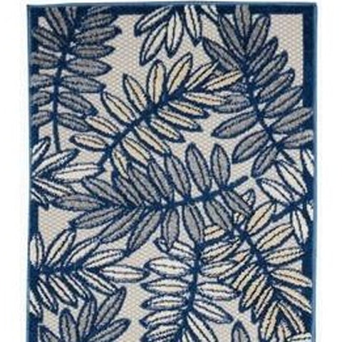10' Ivory And Blue Indoor Outdoor Runner Rug