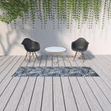 10' Ivory And Blue Indoor Outdoor Runner Rug