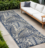 8' Ivory And Blue Indoor Outdoor Runner Rug