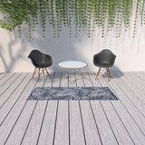 8' Ivory And Blue Indoor Outdoor Runner Rug