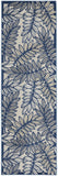 8' Ivory And Blue Indoor Outdoor Runner Rug