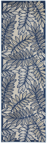 8' Ivory And Blue Indoor Outdoor Runner Rug