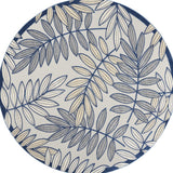 8' X 8' Ivory And Blue Round Indoor Outdoor Area Rug