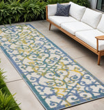 8' Ivory And Blue Indoor Outdoor Area Rug