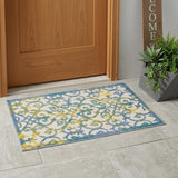 3' X 4' Ivory And Blue Indoor Outdoor Area Rug