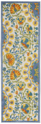 6' Blue And Yellow Indoor Outdoor Runner Rug
