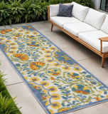 8' Blue And Orange Indoor Outdoor Runner Rug