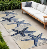 10' Blue And Gray Indoor Outdoor Runner Rug