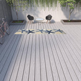 12' Blue And Gray Nautical Indoor Outdoor Runner Rug