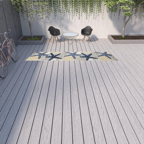 12' Blue And Gray Nautical Indoor Outdoor Runner Rug