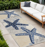 8' Blue And Gray Indoor Outdoor Runner Rug