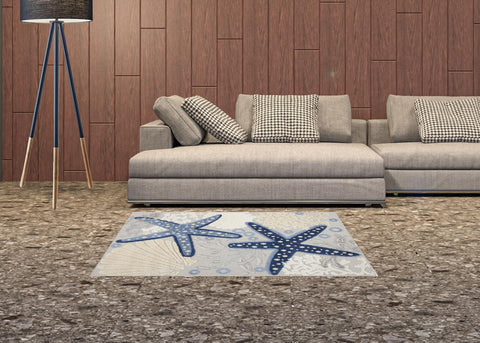 3' X 4' Blue And Gray Indoor Outdoor Area Rug