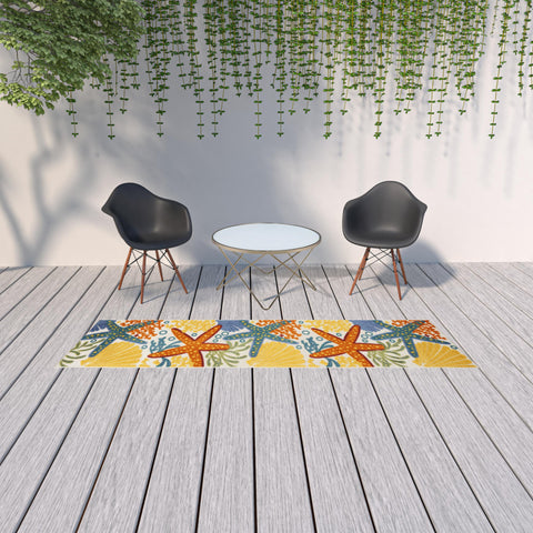 10' Blue And Yellow Indoor Outdoor Runner Rug