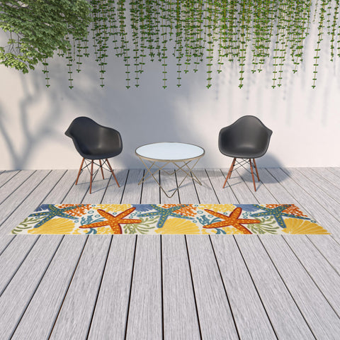 12' Blue And Yellow Indoor Outdoor Runner Rug