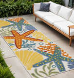 8' Blue And Orange Indoor Outdoor Runner Rug