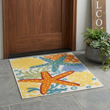 3' X 4' Blue And Yellow Indoor Outdoor Area Rug