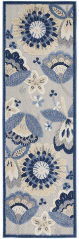 6' Blue And Gray Indoor Outdoor Runner Rug