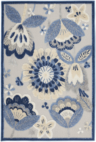 3' X 4' Blue And Gray Indoor Outdoor Area Rug