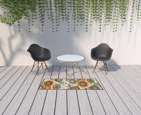 6' Yellow And Red Indoor Outdoor Runner Rug