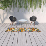 10' Blue And Yellow Indoor Outdoor Runner Rug