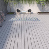 12' Blue And Gray Indoor Outdoor Runner Rug