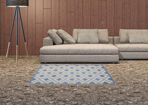 3' X 4' Blue And Gray Indoor Outdoor Area Rug