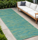 10' Blue And Green Indoor Outdoor Runner Rug