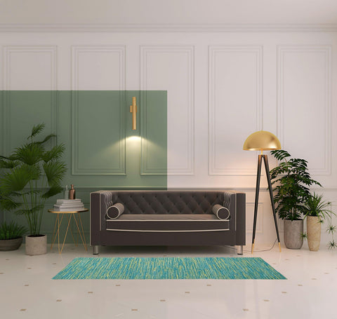 8' Blue And Green Indoor Outdoor Runner Rug