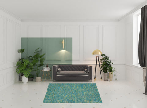 7' Blue And Green Square Indoor Outdoor Area Rug