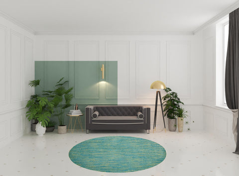 8' X 8' Blue And Green Round Indoor Outdoor Area Rug